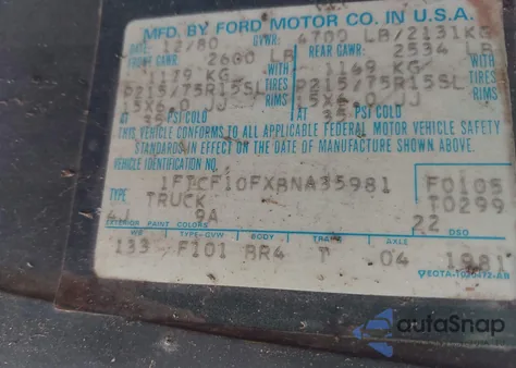 1981 Ford F100 from USA, damaged, VIN 1FTCF10FXBNA35981